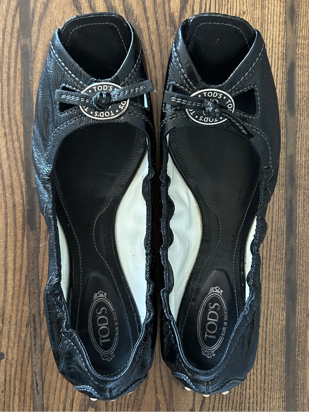 Tod's Leather Peep Toe Driving Flats
